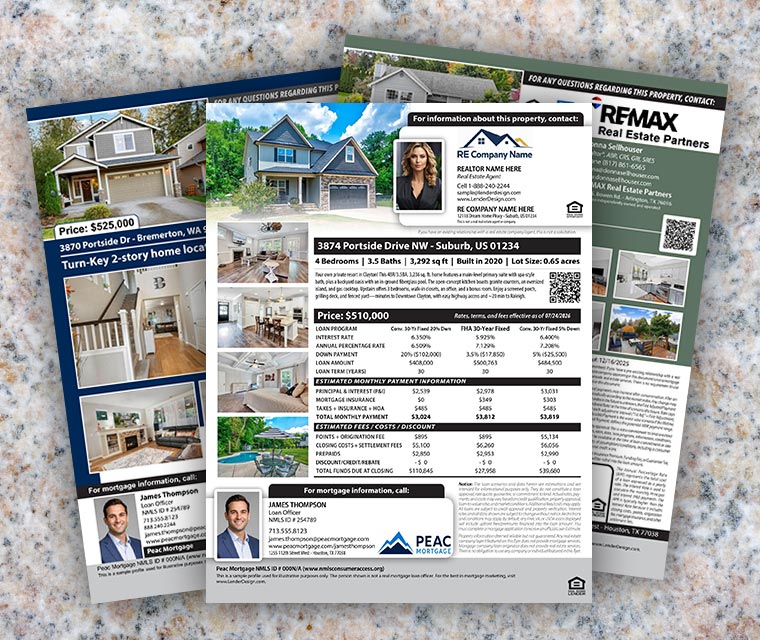 Mortgage marketing specialist reviewing an open house flyer