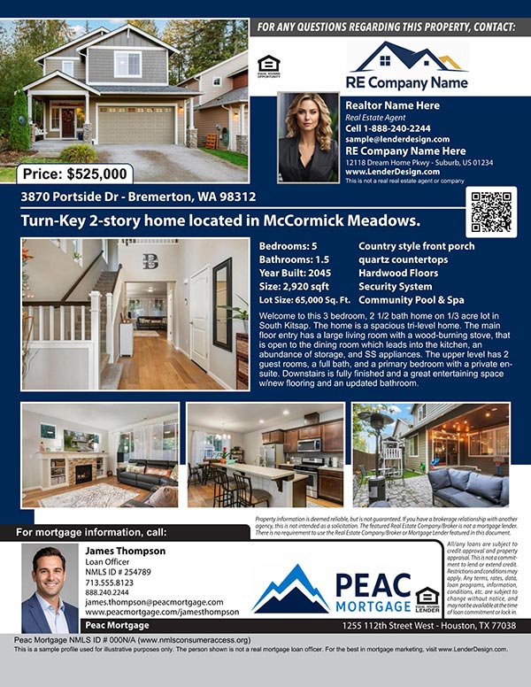 Property listing flyer without mortgage rate scenarios